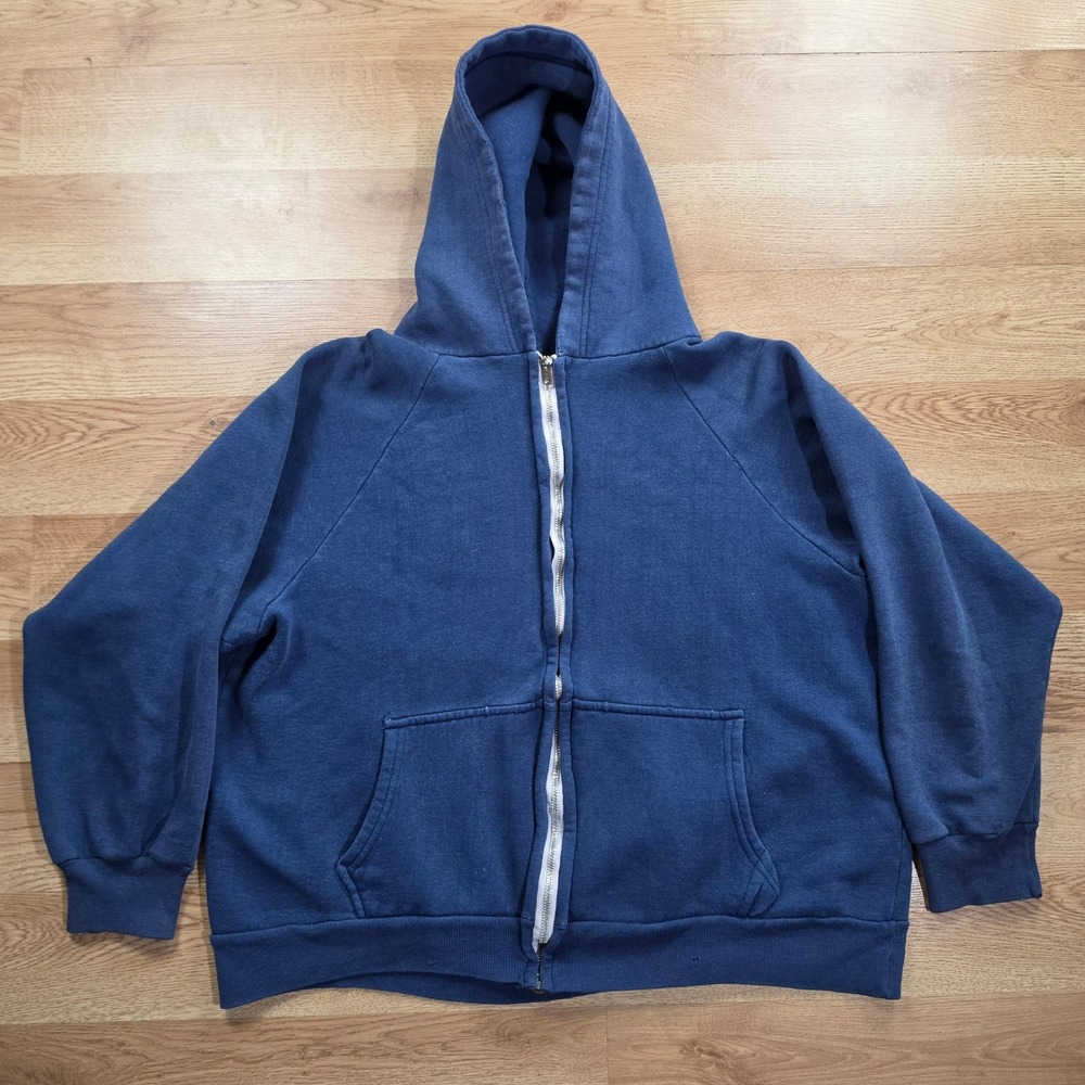 Vintage JCPenney Full Zip Hoodie Mens L Navy Blue Faded YKK 90s Y2K Blank